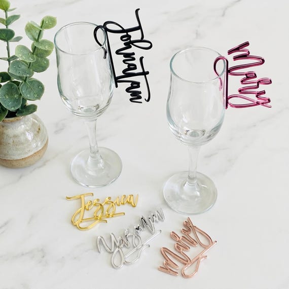 Personalized Wedding Wine Glass Charms, Custom Name Tags, Cocktail Drink Markers