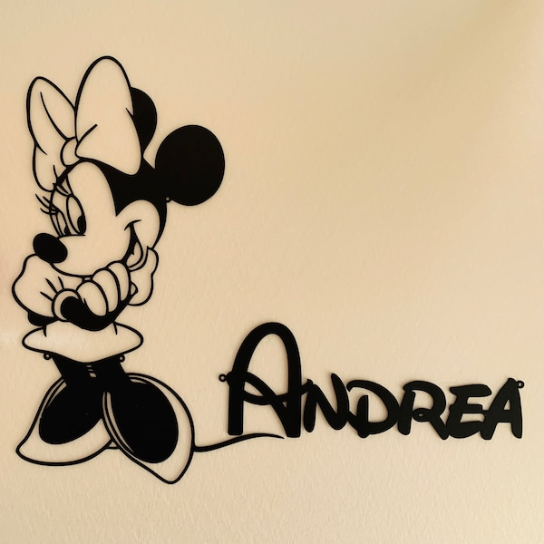 Enseigne Minnie Mouse personnalisée, découpée au laser, nom Mickey Mouse, art mural en métal personnalisé Disney, tenture murale pour chambre d'enfant, porte, décoration de chambre d'enfant