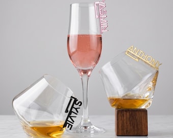 Personalized Wine Glass Charms, Custom Name Drink Markers for Weddings & Parties