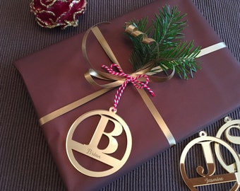 Personalized gift tags Laser cut letters Custom Gift Tags Christmas bauble Initial ornament Gold Engraved names Hanging letters Gift labels
