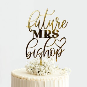 Personalized Future Mrs Cake Topper with Custom Name and Heart, Bridal Shower Cake Decor