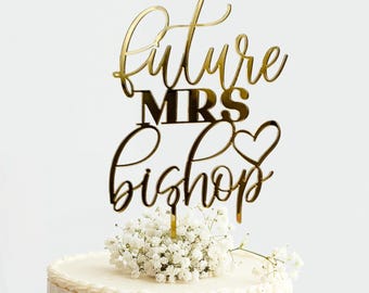 Personalized Future Mrs Cake Topper with Custom Name and Heart, Bridal Shower Cake Decor