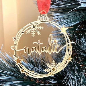 Personalized Christmas Tree Ornament Custom Name Modern Holiday Decorations Laser Cut Names Xmas Bauble Gift for Family, Gift Name Tags 2025