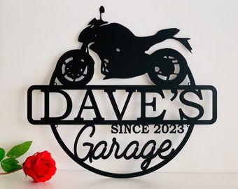 Personalized Motorcycle Name Sign Custom Order Bike Sign Metal Garage Sign Motorbike Gifts Metal Wall Art Decor Housewarming, Gift for Baker