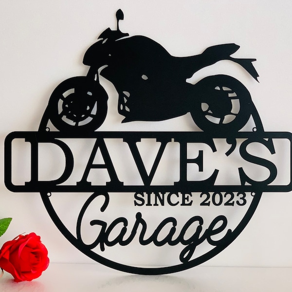 Gepersonaliseerde motorfiets naam teken aangepaste volgorde fiets teken metalen garage teken motor geschenken metalen muur kunst decor housewarming, cadeau voor bakker