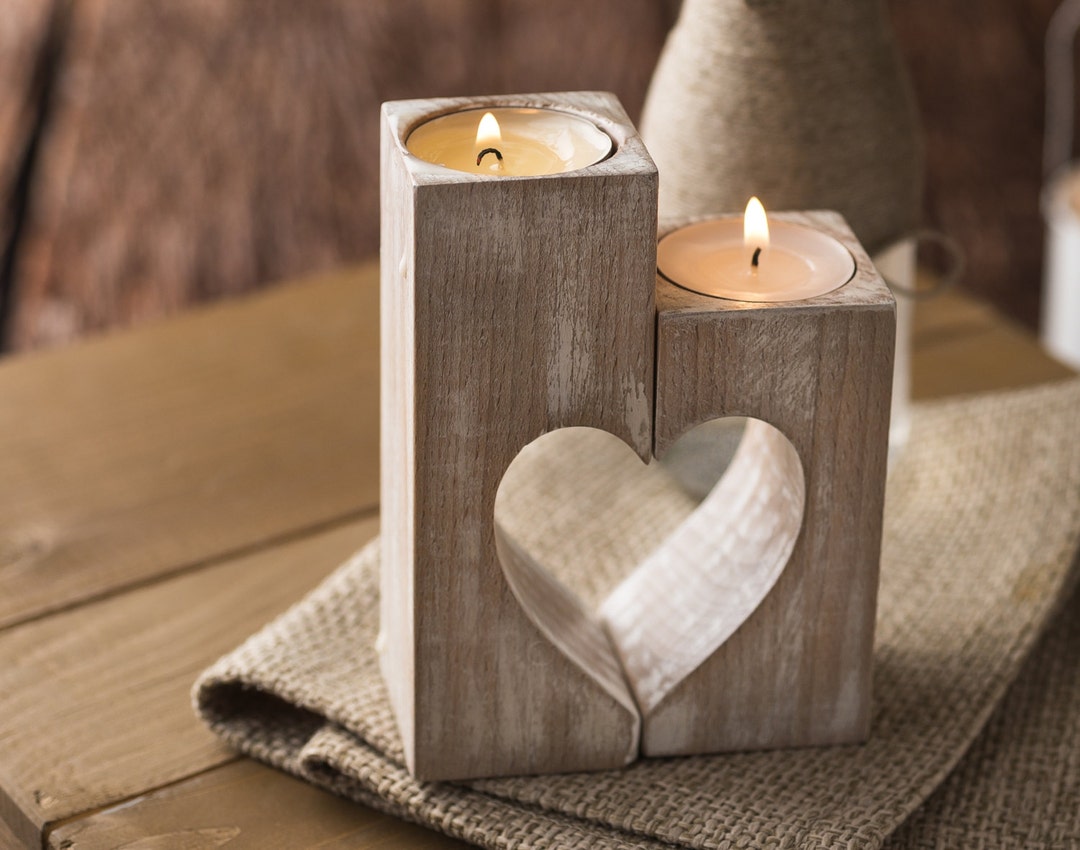 Wood Candle Holder Handmade Wooden Heart Model Retro Wood Decorative Heart  Art Wood Love Gift Model 6'' Gift for Darling 