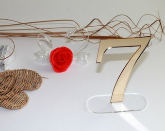 Wedding table numbers Clear base Gold Mirror acrylic Reception sign for Wedding party decor Number holders Wedding signs Table Centerpieces