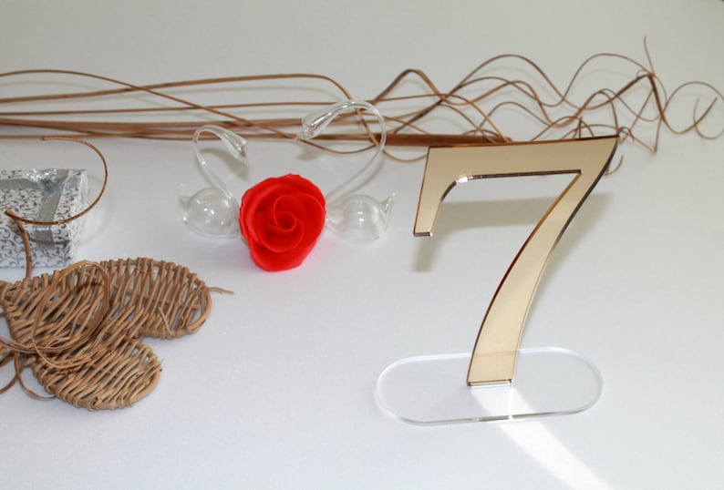 Wedding Table Numbers Clear Base Gold Mirror Acrylic Reception Image 0