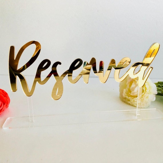 Custom Acrylic Wedding Reserved Table Sign - Clear Stand - New Calligraphy Font - Freestanding Wedding Decorations - Reception Table Numbers
