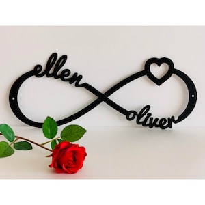 Letrero de amor personalizado con corazón y nombres personalizados - Tú y yo - Letrero metálico con nombre - Símbolo de infinito - Regalo de inauguración - Letrero de corazón personalizado