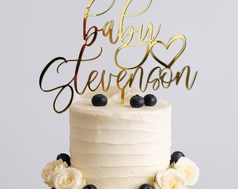 Personalized Baby Name Cake Topper, Custom Gender Reveal Party Decoration, Baby Announcement