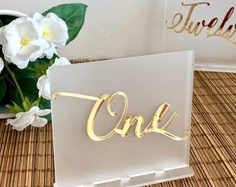 Matte White Wedding Table Numbers - Frosted Acrylic Table Signs - Modern Centerpieces