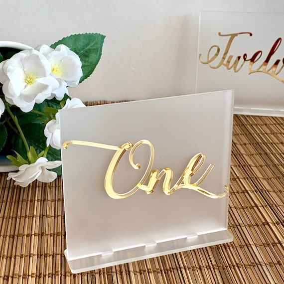 Frosted White Wedding Table Numbers Modern Centerpieces Acrylic Wedding Signs Seating Plan Wedding Decor Handmade Frost Table Number Holders