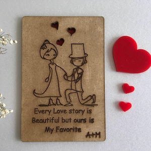 Tarjetas del día de San Valentín Historia de amor Tarjetas del primer aniversario Tarjeta de madera personalizada Iniciales grabadas Tarjeta de felicitación de amor para pareja Regalo para ella