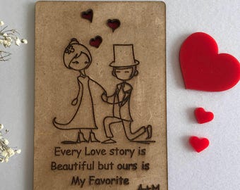 Tarjetas de felicitación de San Valentín, Historia de amor personalizada en madera, Regalo para el primer aniversario