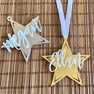 Custom Acrylic Ornament Personalized Stars Handmade Laser Cut Names 3D Tree Decorations Hanging Holiday Ornaments Family Christmas Gift Tags