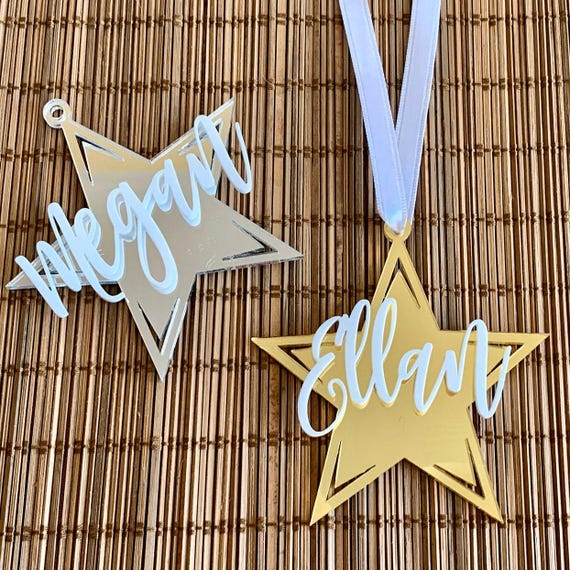 Custom Acrylic Ornament Personalized Stars Handmade Laser Cut Names 3D Tree Decorations Hanging Holiday Ornaments Family Christmas Gift Tags