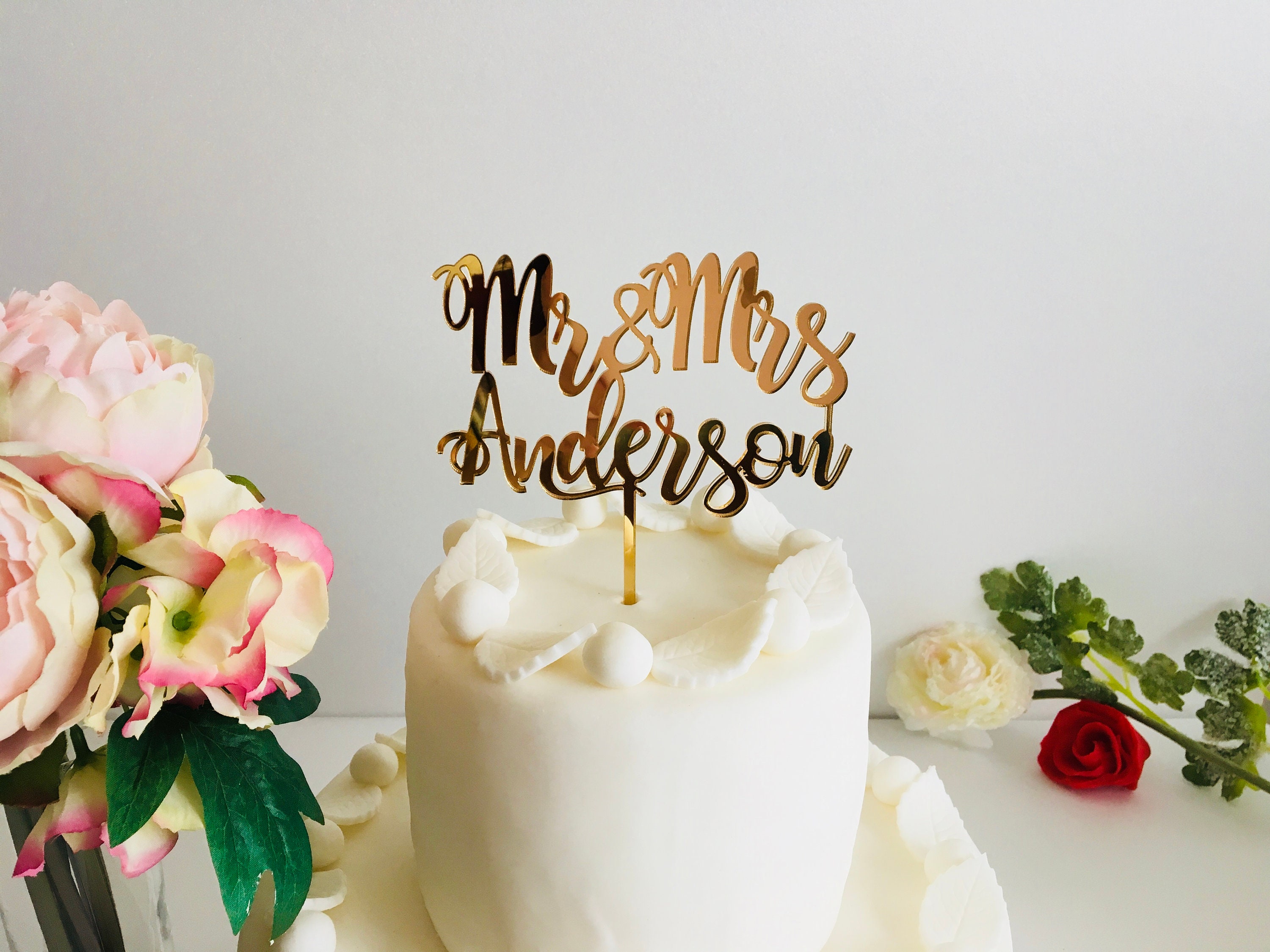 Gold Cake Toppers for Wedding Personalized Mr and Mrs Custom Name