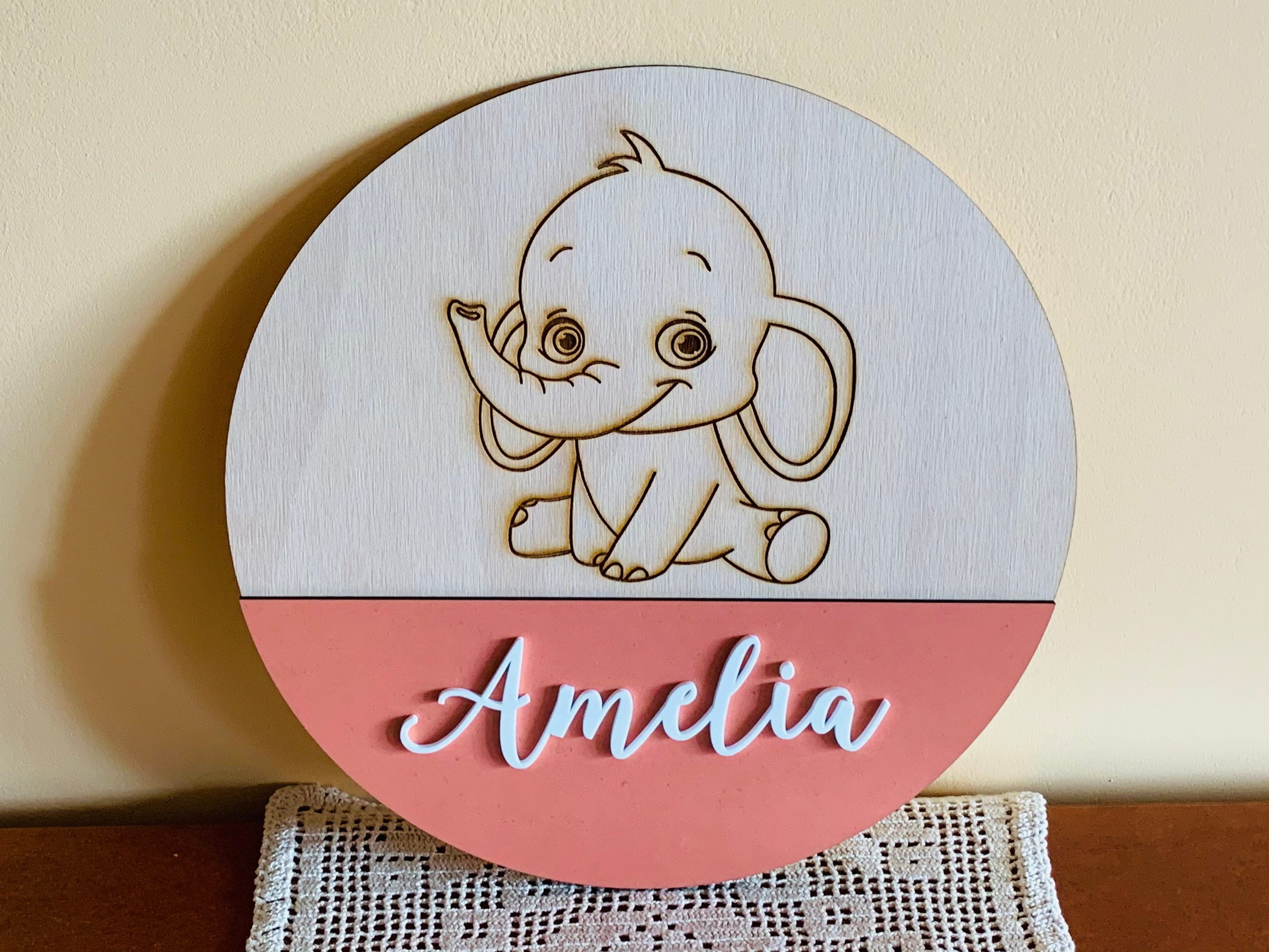 Personalized Wall Name Sign Custom Baby Name Cute Elephant for Girl or