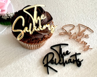 Personalized Name Cupcake Toppers Custom Wedding Charms Mini Cake Topper Hand Lettered Cake Centerpiece Custom Cake Charms Laser Cut Names