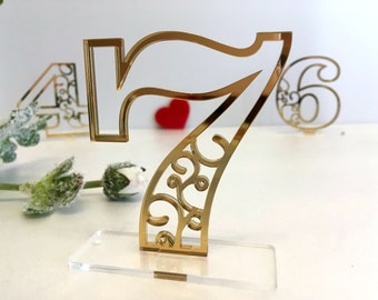 Wedding Table Numbers Elegant Laser Cut Table Centerpiece Reception Party Decor Event Acrylic Freestanding Numbers Clear Base Wedding Signs