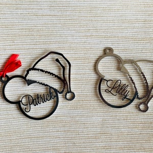 Personalized Mickey Mouse Christmas Name Ornament & Santa Hat Custom Disney Bauble Gift for Kids Family Xmas Home Tree Decor Stainless Steel image 3