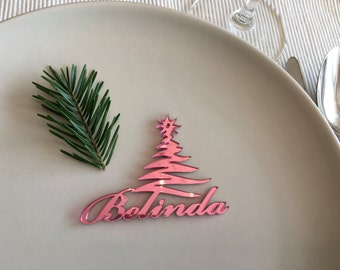 Personalized Christmas place cards Custom laser cut acrylic names Xmas dinner table names Wedding names Place settings Custom Lasercut trees