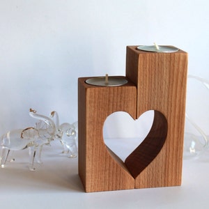 Valentines day gift Wood candle holders Heart shaped Wedding gift Tea light holder Table centerpiece Home decoration Rustic Wooden Decor image 2