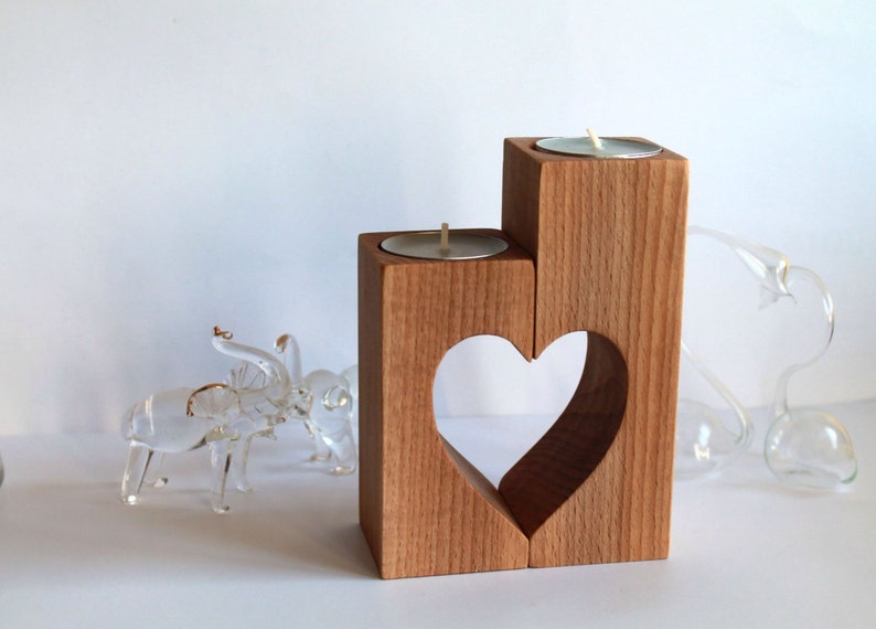 Valentines day gift Wood candle holders Heart shaped Wedding gift Tea light holder Table centerpiece Home decoration Rustic Wooden Decor zdjęcie 2