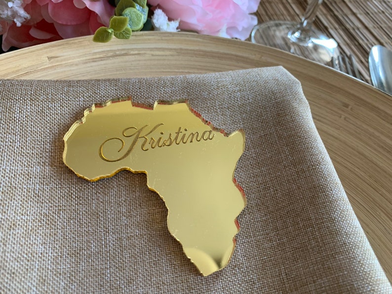 Personalized Laser Cut Country Shape Custom Engraved Names Wedding Favor Table Seating Place Cards Africa Custom Ornament State Cutout Shape image 5