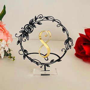 Numeri da tavolo per matrimoni Porta numeri per fiori in metallo nero tagliato al laser Ricevimento per feste Decorazioni per eventi Centrotavola in acrilico con cartello per matrimonio indipendente