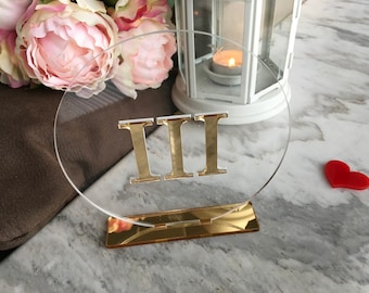 Wedding Table Numbers Acrylic Roman Numeral Circle Signs Gold Mirror Clear Party Decor Modern Centerpieces Decorations Number Holders