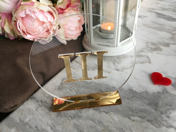 Wedding Table Numbers Acrylic Roman Numeral Circle Signs Gold Mirror Clear Party Decor Modern Centerpieces Decorations Number Holders