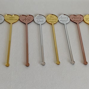 Personalized Heart Name Drink Stirrers Custom Swizzle Stir Sticks Happy Mothers Day Birthday Table Decor Weddings, Engagement, Baby Showers image 7