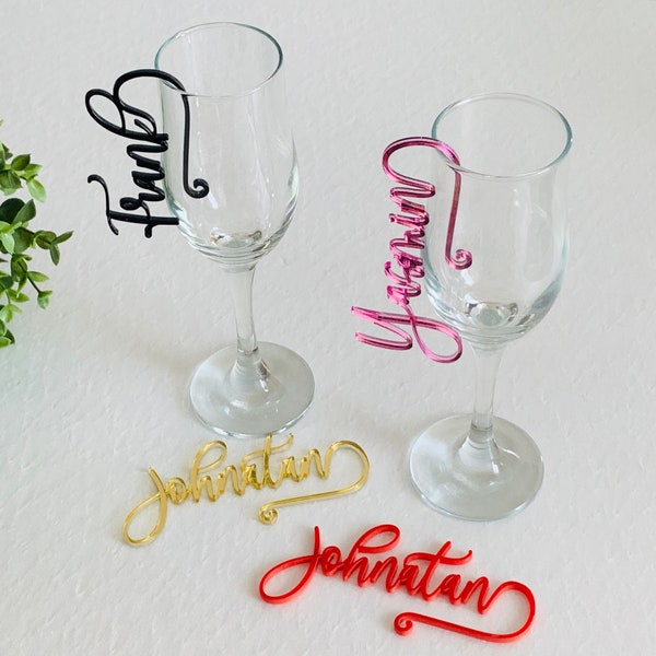 Custom Wedding Wine Glass Charms Personalized Name Tags Cocktail Drink Markers Laser Cut Place Cards Hanging Drink Name Tags for Glasses