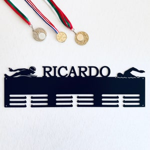 Personalized Swimming Medal Holder Swim Medal Hanger Custom Name Sports Metal Display Rack for Awards Gift for Men Wall Art Sign Door Decor