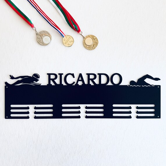 Personalized Swimming Medal Holder Swim Medal Hanger Custom Name Sports Metal Display Rack for Awards Gift for Men Wall Art Sign Door Decor