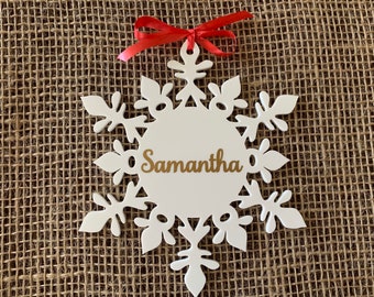 Personalized White Name Ornaments Custom Hanging Snowflakes Christmas Tree Decorations Xmas Decor 2024 Holiday Gifts for Family Custom Names