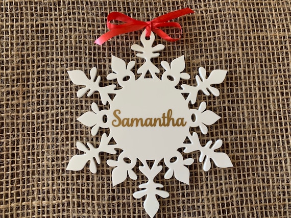 Personalized White Name Ornaments Custom Hanging Snowflakes Christmas Tree Decorations Xmas Decor 2025 Holiday Gifts for Family Custom Names