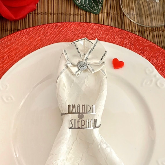 Custom Wedding Napkin Rings - Double Names Personalized Napkin Ring Holders Laser Cut Signs Table Centerpieces, Mr and Mrs - Bride and Groom