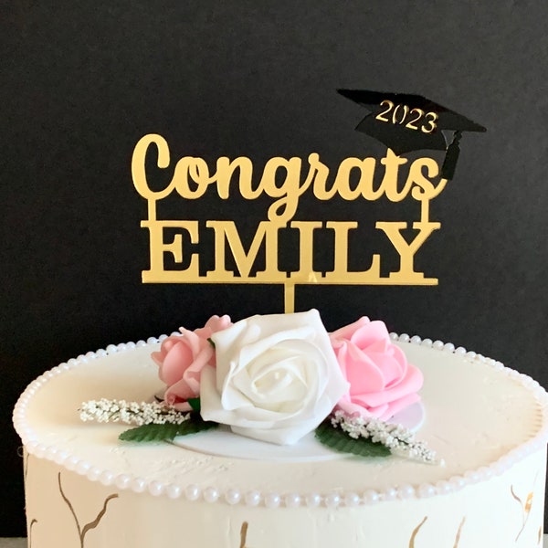 Personalized Congrats Cake Topper 2024 Custom Graduation Cake Topper Custom Name Graduation Party Decorations Grad Cake topper Acrylic, Wood