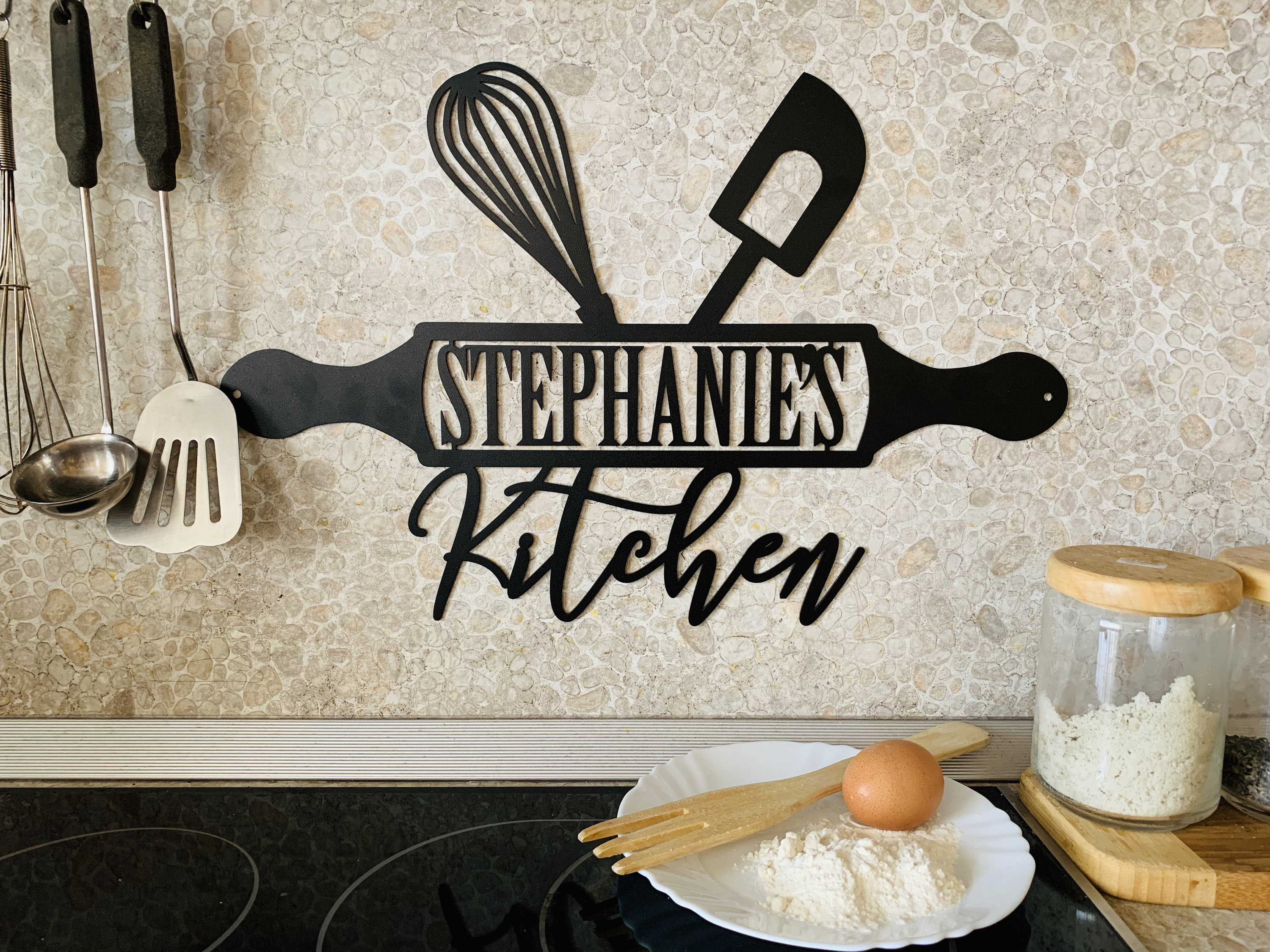 Personalized Metal Sign for Kitchen Custom Kitchen Name Sign Wall