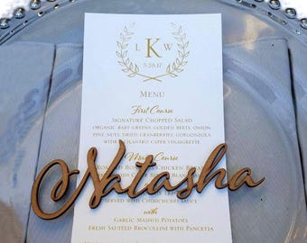 Personalized Wooden Laser Cut Wedding Place Cards – Acrylic Name Settings – Custom Wood Name Tags – Wedding Table Names – Available Colors