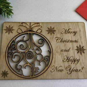 Custom Christmas Holiday Wood Cards Personalized Greeting Engraved Card Your Text Here Happy New Year Keepsake Gift Xmas Wooden Ornament image 2