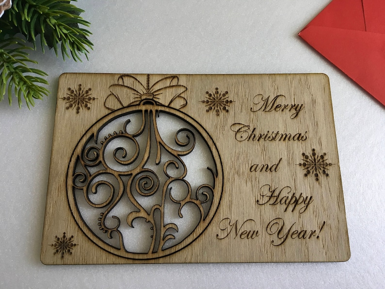 Custom Christmas Holiday Wood Cards Personalized Greeting Engraved Card Your Text Here Happy New Year Keepsake Gift Xmas Wooden Ornament image 2