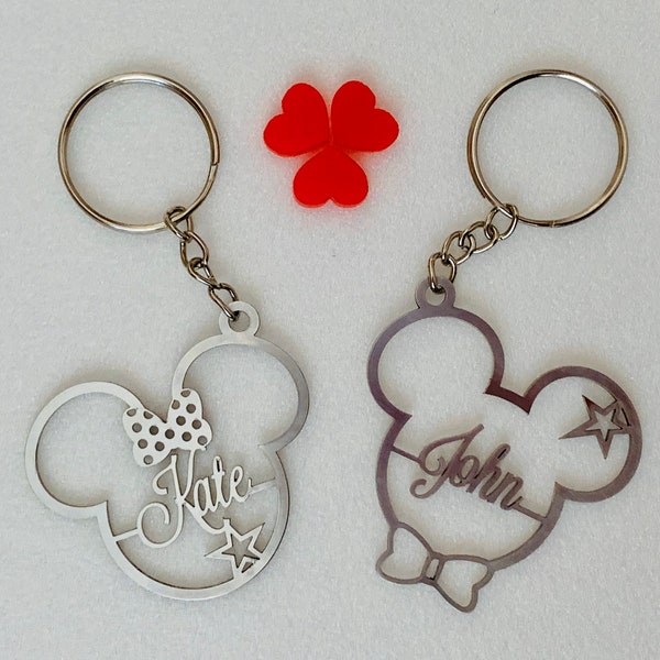 Porte-clés Personnalisé Mickey Mouse Minnie Mouse Keyring Disney Charm Custom Name Gifts En acier inoxydable Porte-clés Cartoon Thème Cadeau pour les enfants