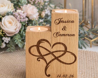 Personalized Infinity Candle Holder Gift for Couples, Engraved Names and Date, Wedding Anniversary Keepsake