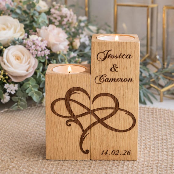 Personalized Infinity Candle Holder Gift for Couples, Engraved Names and Date, Wedding Anniversary Keepsake