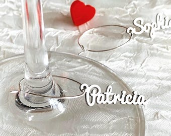 Personalized Wine Glass Charms Wedding Drink Tags Custom Name Charms Bridal Shower Decor Party Favor Laser Cut Place Cards Stainless Steel