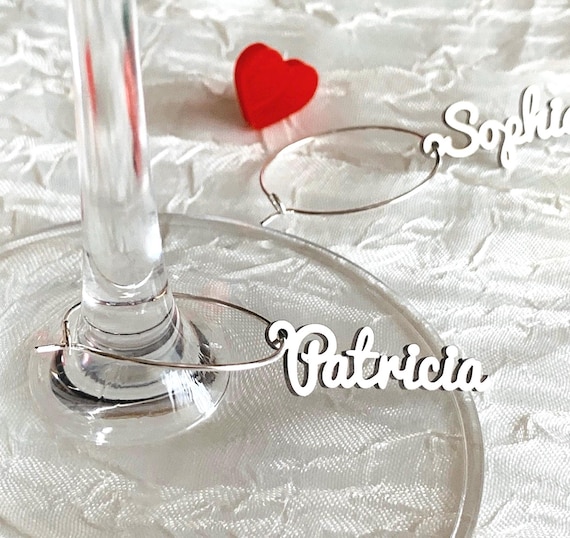Personalized Wine Glass Charms Wedding Drink Tags Custom Name Charms Bridal Shower Decor Party Favor Laser Cut Place Cards Stainless Steel